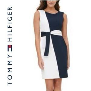 Tommy Hilfiger Womens Navy White ColorBlock sleeveless Tie Waist dress size 4